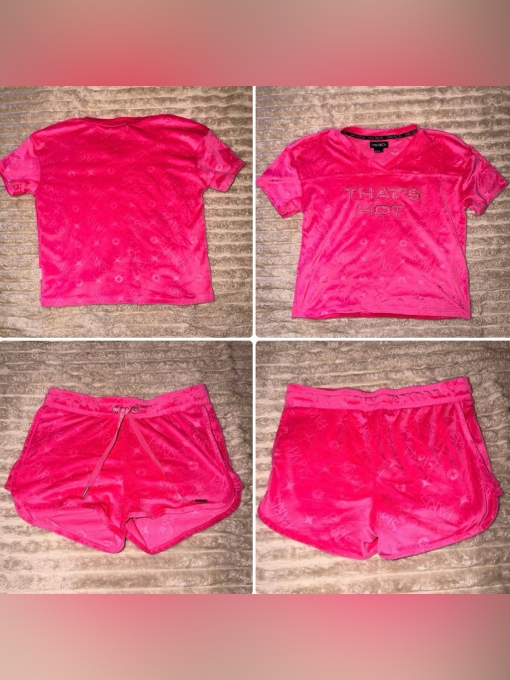 Paris Hilton Hot Pink Velour Short Set